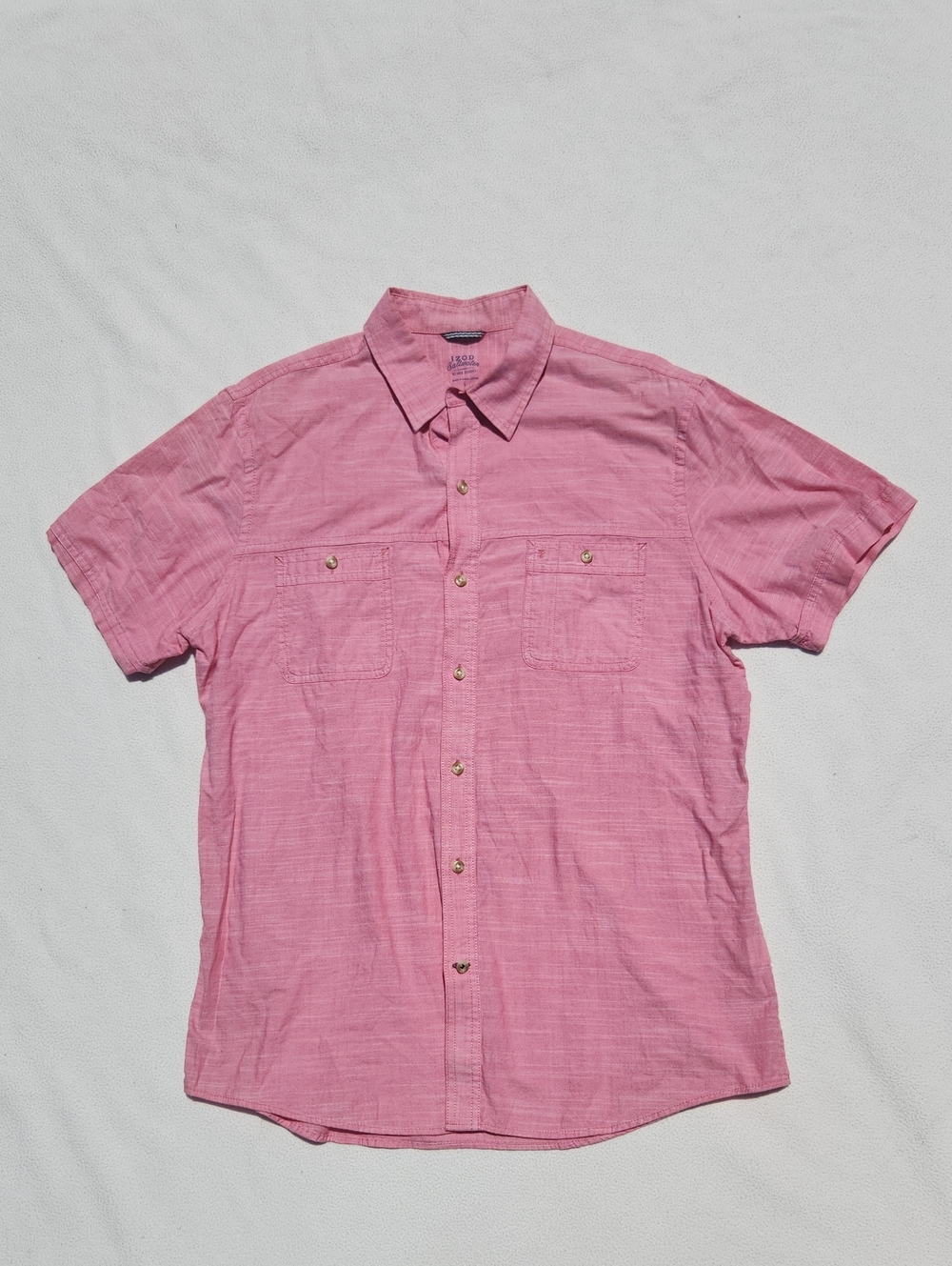 IZOD Saltwater Men’s Pink Short Sleeve Button Down Shirt Size L